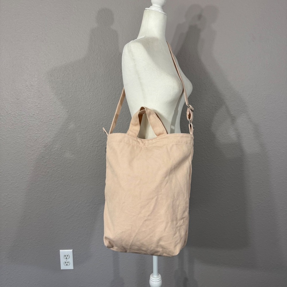 BAGGU Dusty Pink Duck Bag Canvas Tote Vertical Adjustable Strap Crossbody